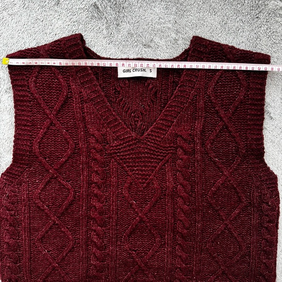 Girl Crush Gang Cable Knit Sleeveless V-Neck Sweater Vest Burgundy/RedWine Small - Picture 6 of 11